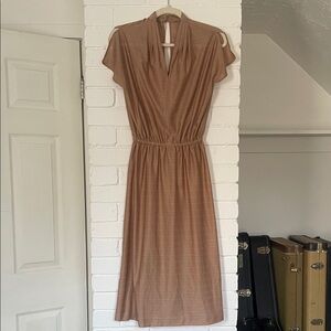 Vintage Camel-Colour V-Neck Dress